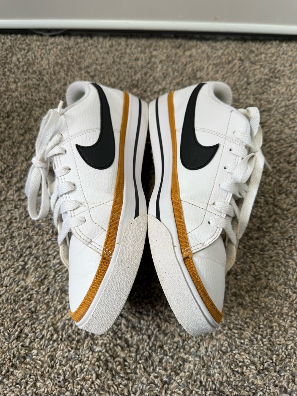 Nike White Sneakers with Black Swoosh and Brown Trim - Picture 3 of 6